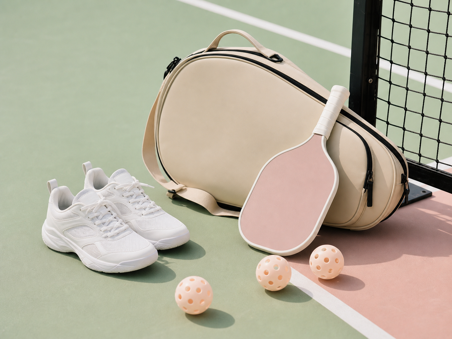 Court shoes racket bag and paddle product placement